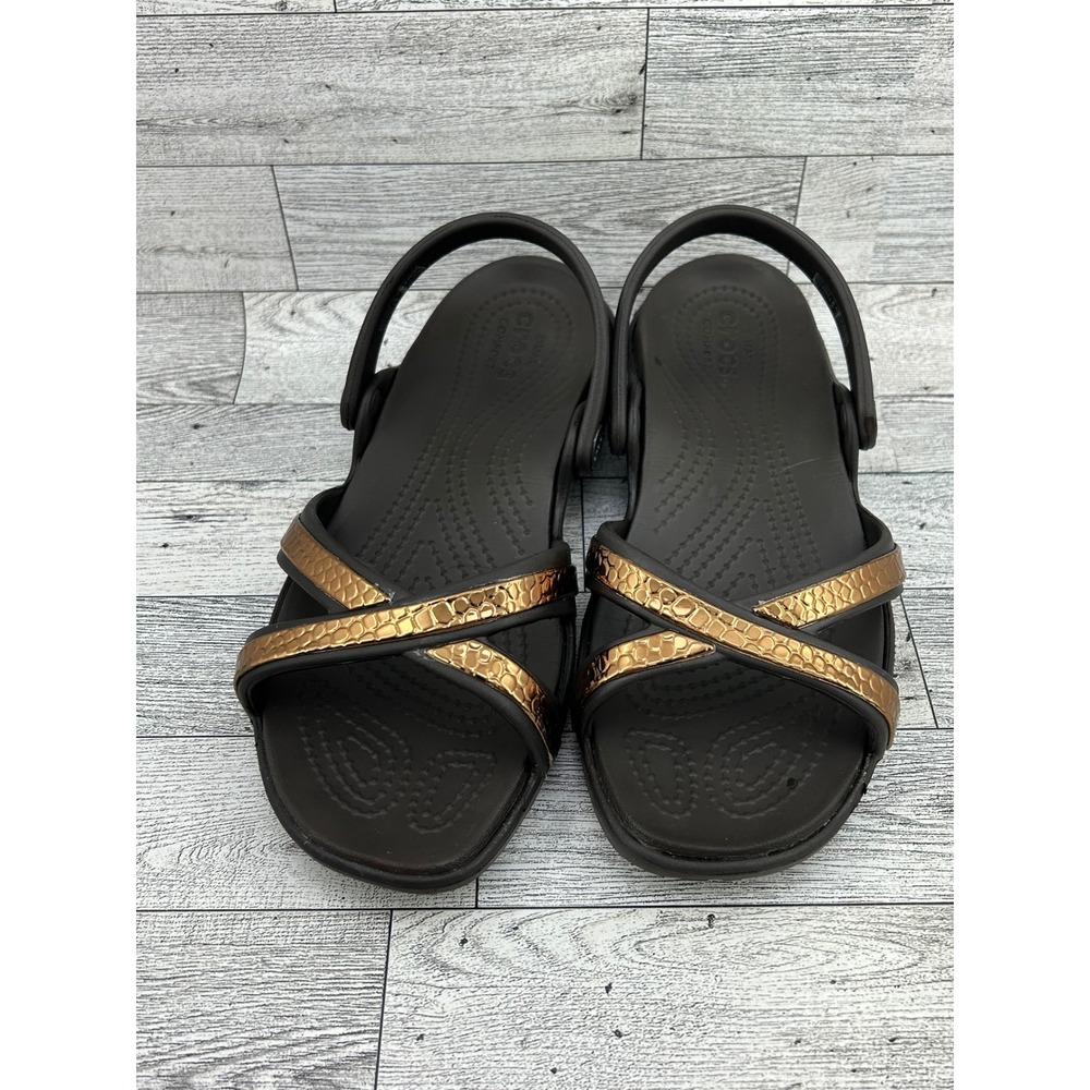 Crocs Swiftwater Espresso Bronze‎ Metallic Snake Strappy Sandals Woman 8 205745